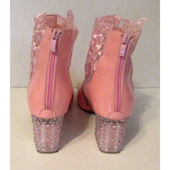 Dodo Heels Patent Leather Pink Lace Ankle Shoes Flower Mesh Chunky Heels Size 9 - Picture 5 of 10